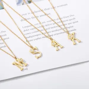 Stainless steel 18K gold capital letter necklace Bohemian style rose diamond pendant necklaces jewelry