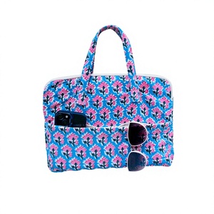 Handcrafted quilted laptop <b>bag</b> with fabric handles printed carry <b>bag</b> women lightweight padded <b>computer</b> sleeve travel Office gift - Product Image 1