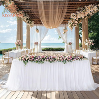 Jupe de table plissée en tulle blanc moderne de luxe, personnalisable, en mousseline douce, pour mariage, banquet, fête d'anniversaire
