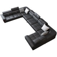 Ensemble de canapés en cuir microfibre en forme de U, design minimaliste moderne, avec interface USB et stéréo Bluetooth pour salon et home cinéma