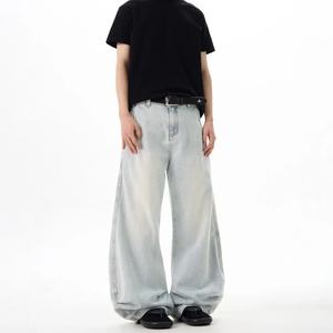 Jean délavé rétro 2025 pour homme, coupe décontractée ample, style tendance, personnalisable en matière de lavage - Product Image 1
