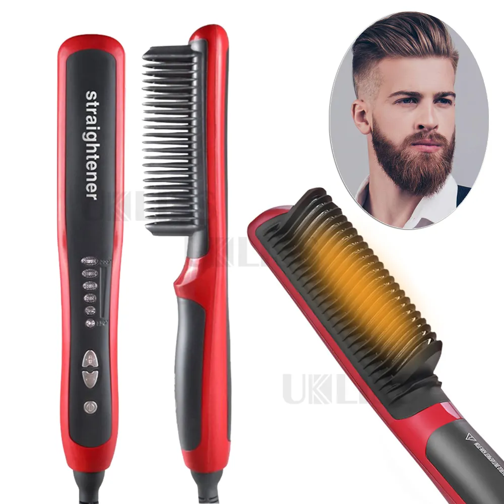 Mannen Baard Stijltang 2 In 1 Haar Rechttrekken Borstel Elektrische Kam Smoothing Haarborstel Haar Styler