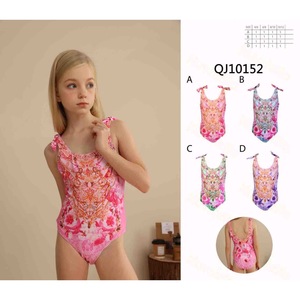 Traje de Baño de una Pieza HDJ con Control de Abdomen, Estampado Floral, Cuello Halter, Cintura Alta, para Niñas, Tallas 1/2/3/4/5 - Product Image 1