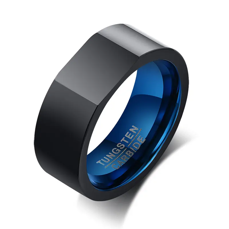 Cincin Tungsten baja tahan karat pria, cincin biru hitam, pelapisan vakum dapat terukir