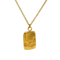 Collier pendentif rectangulaire texturé en acier inoxydable 304 plaqué or 18 carats sous vide, chaîne de 45 cm, bijoux géométriques minimalistes couleur or