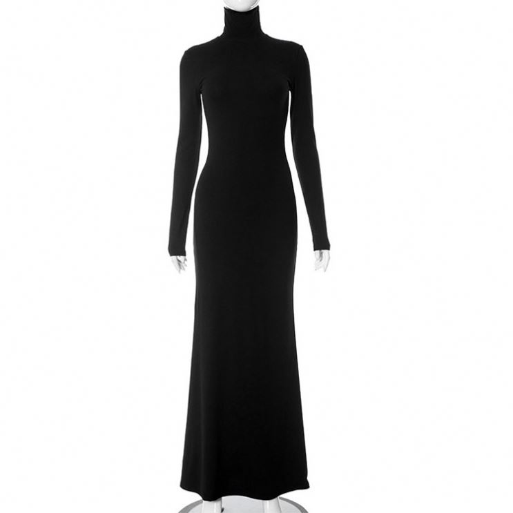 black long sleeve fishtail dress Volume Sleeve Fishtail Dress HL3781  HELROUS