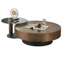 Ensemble de table basse ovale contemporaine de luxe en or moderne avec plateau en marbre et métal en acier inoxydable, meubles de salon