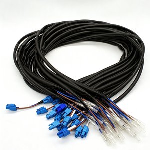 Faisceau de câbles robuste sur mesure avec connecteur en plastique bleu et borne isolée transparente pour appareils électroménagers et équipements - Product Image 1