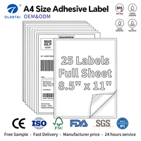 Feuilles d'étiquettes autocollantes personnalisées en papier sans bois A4, blanches et vierges, pour la marquage des cartons logistiques et des emballages
