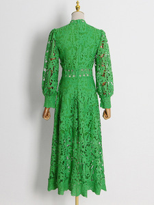 Abito da sera con ricamo di lusso a vita alta da donna elegante abito in pizzo a maniche lunghe <span class=keywords><strong>verde</strong></span> <span class=keywords><strong>smeraldo</strong></span> - Product Image 6