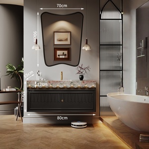 Original Oak French Vintage Stone Slab Integrated Basin <b>Wall</b>-Mounted Smart Lighting <b>Mirror</b> <b>Wall</b>-Mounted Bathroom Vanity - Product Image 6
