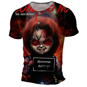 Horror Doll Men's T-shirt Summer Casual Henry Shirt 3D Anime Graphic Hip Hop Street Style Men's Henry Clothing