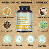 OEM Vente chaude BLACK+MACA+ASHWAGANDHA+FENUGREEK+PANAX GINSENG 4 en 1 Capsule pour hommes et femmes, Prise en charge de la personnalisation du LOGO