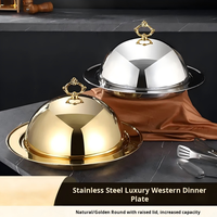 Plateau de service en acier inoxydable doré avec couvercle pour steak, idéal pour la restauration et la présentation des aliments