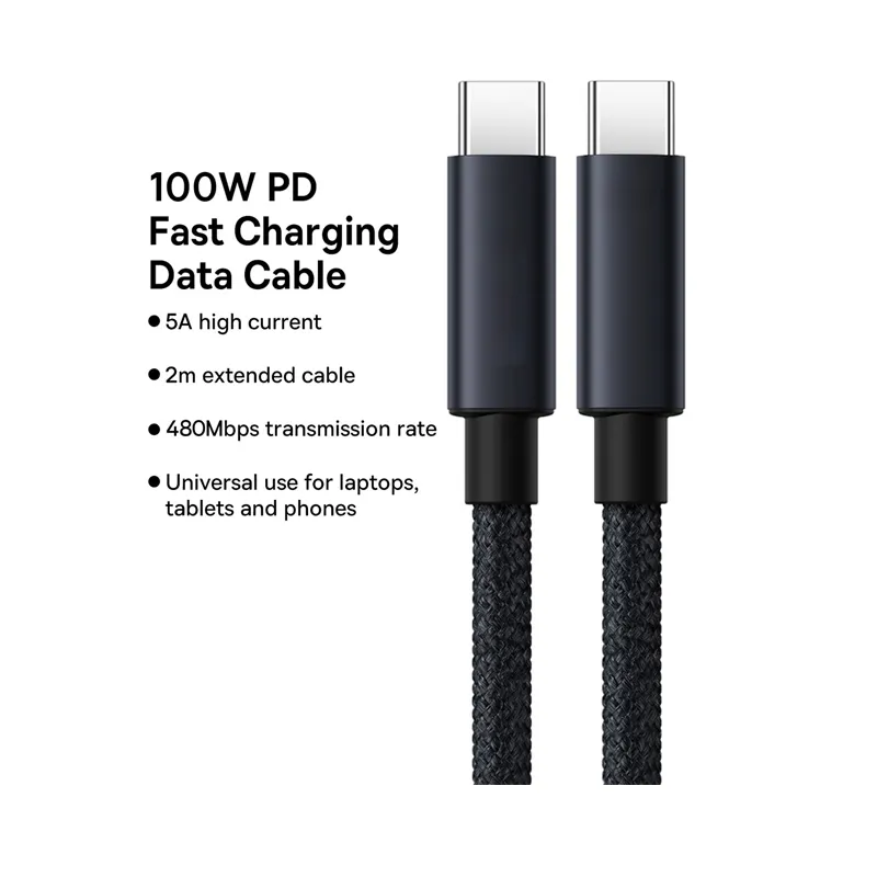 Kabel pengisi daya cepat, kabel USB PD 100W USB C ke Tipe C untuk Xiaomi Samsung MacBook iPad 5A, kabel USB Tipe C