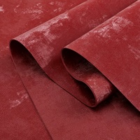 Kain Kulit Suede Mewah Dua Sisi Model Distressed Warna Merah Vintage untuk Bahan Pelapis Sofa, Tas, dan Sepatu