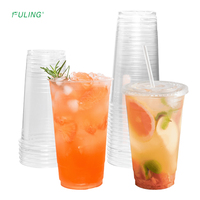 Gobelets en plastique personnalisés FULING avec logo imprimé pour café et boissons froides, 12, 16, 20, 24 oz, PP PET transparents, jetables, avec couvercles