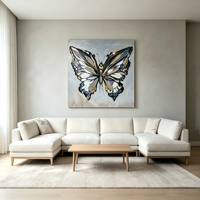 Vente en gros 100% peinture à l'huile à la main de haute qualité papillon peint à la main avec miroir mur Art toile Support Base pour la maison vente
