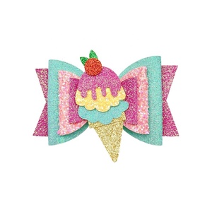 Pince à cheveux en tissu motif crème glacée, bandeau doux pour bébé, pince à bec de canard décontractée en cuir PU à motif pailleté, écologique - Product Image 3