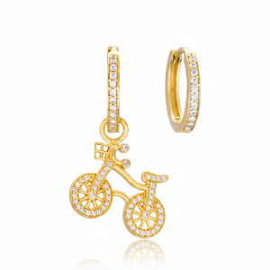 Bicycle Design White Stone <b>Gold</b> Plated <b>Earrings</b> Turkish Wholesale Handmade 925 Sterling Silver Jewelry - Product Image 2