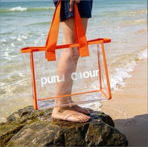 Clear Orange Trim PVC Tote Bag Transparent Beach <b>Handbag</b> for Summer Vacation Seaside Travel Waterproof PVC <b>Handbag</b> Vacation - Product Image 5