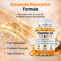 Complément alimentaire certifié GMP à marque privée : Vitamine D3 5000 UI, K2 MK7, B12 en capsules pour le soutien des os, des muscles, du cœur et de l'énergie (OEM)
