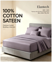 Ensemble de draps en satin 100% coton, ensemble de housse de couette de couleur unie, ensemble de literie en coton doux et respirant