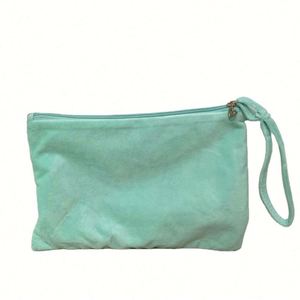 Wholesale Eco Blank <b>Plain</b> Customized Printed Logo Green Reusable Travel Velvet Cosmetic Makeup Bag for Women - Product Image 6