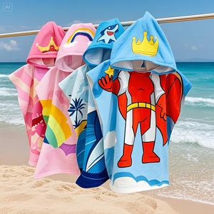 Custom Design Kids Hooded Poncho Towels Soft Absorbent Microfiber Bath Beach Pool <b>Swim</b> Wrap <b>Robe</b> Towels for Boys Girls Toddler - Product Image 3