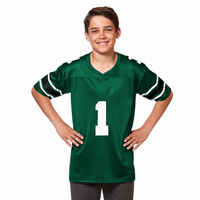 Jersey Sepak Bola Amerika Hijau untuk Anak Laki-Laki, Kerah V, Lengan Pendek, Bahan Polyester Penyerap Keringat, Nomor 1, Cetak Depan
