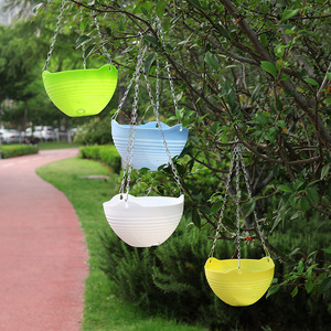Pots à fleurs suspendus en résine avec chaîne, ronds, colorés, pour intérieur et extérieur, pour balcon et décoration de jardin - Product Image 4