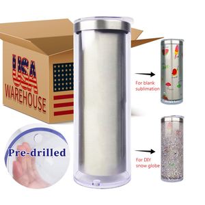 Gobelet mince 20oz en acier inoxydable 304, vierge pour sublimation, type globe à neige, pour impression DIY, avec paillettes DIY, en provenance de l'entrepôt américain - Product Image 1