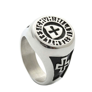 Men's <b>Titanium</b> Steel Cross <b>Ring</b> Silver Shield Design Punk Style Fashion Jewelry 26037 - Product Image 1