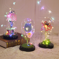 Bertenaga baterai tunggal bunga mawar buatan Galaxie dalam kubah kaca dengan lampu Led sempurna mawar hadiah Hari Valentine untuk wanita