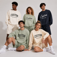 Winter oversized heren crew neck geprinte casual sweatshirt en shorts set ademende thermische tweedelige trainingspak