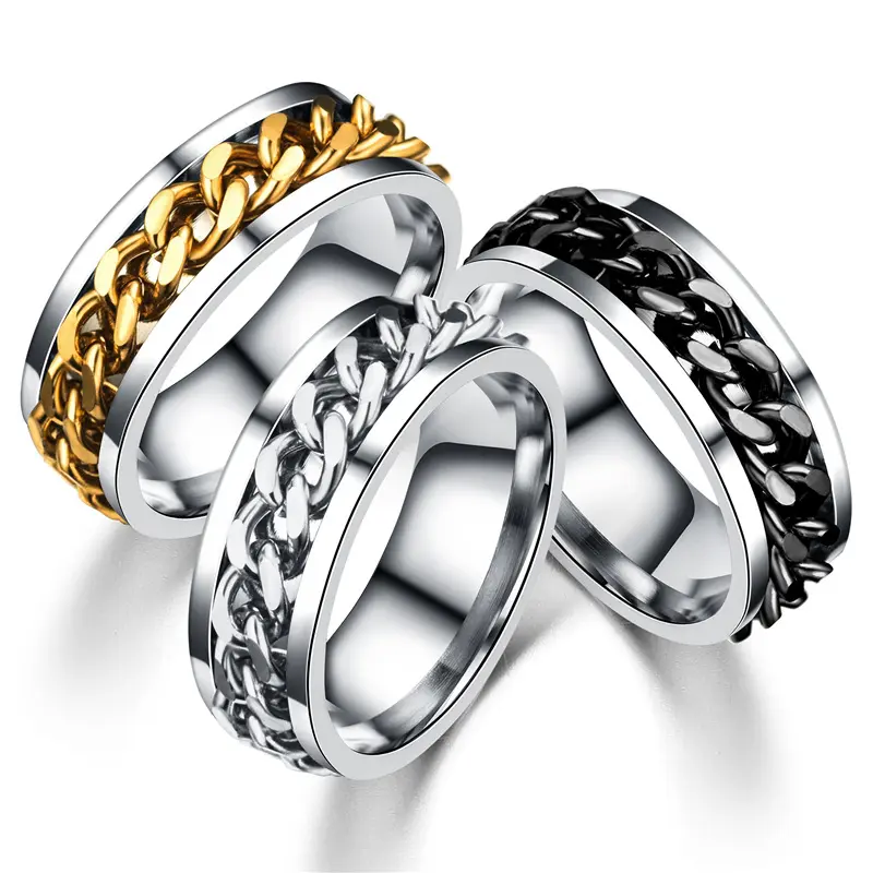 Fashion Wholesale Custom Jewelry 8Mm Spinner Anxiety Signet Stainless Steel Fidget Rings For Men Women