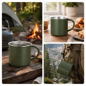 Mug à café en acier inoxydable avec poignée, personnalisé, 400 ml, cadeau promotionnel, revêtement poudré, simple paroi, pour le voyage, la randonnée, le camping, le feu de camp - Product Image 2