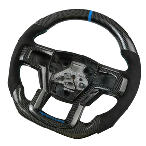 Volante de Fibra de Carbono Forjado Azul Personalizado para <span class=keywords><strong>Ford</strong></span> <span class=keywords><strong>F</strong></span>-<span class=keywords><strong>150</strong></span> Raptor <span class=keywords><strong>Shelby</strong></span> XL XLT 2021-2025 con Empuñadura de Cuero Perforado - Product Image 2