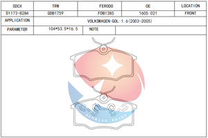 SDCX concession auto pièces accessoires plaquette de frein D1173-8284 / GDB1759 pour vw GOL / <span class=keywords><strong>OPEL</strong></span> CORSA/<span class=keywords><strong>OPEL</strong></span> CORSAVAN - Product Image 2