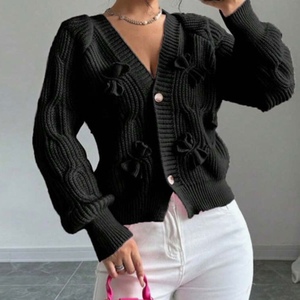 Suéter de Punto para Mujer, Nuevo Modelo Otoño/Invierno, Color Sólido, Manga Larga, con Lazo, Estilo Cardigan - Product Image 3