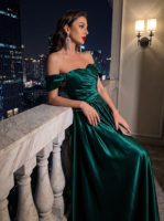 Robe de bal en satin pour femme, coupe princesse, épaules dénudées, buste froncé, robe de soirée de luxe 2026