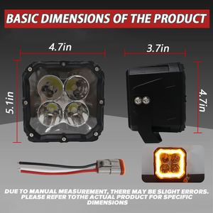 5인치 80W 6000K 옐로우 DRL 듀얼 컬러 사각 LED 스팟 라이트 (트럭 픽업 4x4 오프로드 범용 LED 안개등 주행 작업등) - Product Image 6