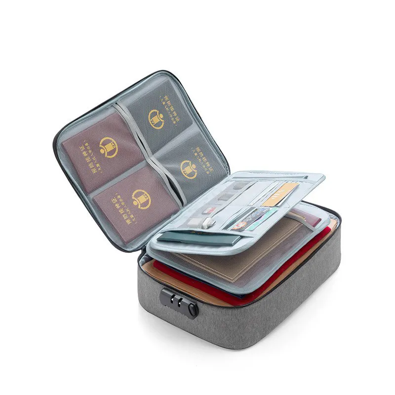 Multi-layer Portable Home Travel Safe File Passport Storage Box Documents Organizer Bag With Lock