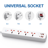 OL EU Universal Überspannungsschutz-Steckdosenleiste mit 4 Steckdosen, 2 USB-Typ-C-Anschlüssen, Stecker mit Buchse, 100-250V, 2m Kabel