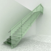 Escalier flottant avec marches en marbre, balustrade en verre sans cadre, escalier cantilever moderne pour hall d'entrée