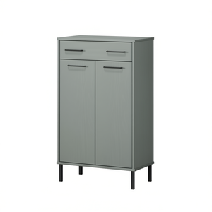 Solid <b>Pine</b> <b>Wood</b> Shoe Rack Gray 2 <b>Shelves</b> Freestanding Minimalist Design Living Room Furniture - Product Image 1