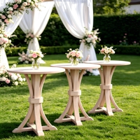 Table de cocktail ronde vintage personnalisée pour événements et mariages, plateau en placage avec base incurvée en bois massif