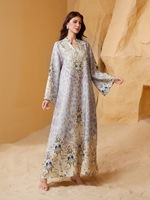 Robe Abaya Élégante et Respirante pour Femmes Musulmanes 2026, en Polyester, Style Vintage, Imprimé Aïd, Strass, Manches Larges Brodé, Longue
