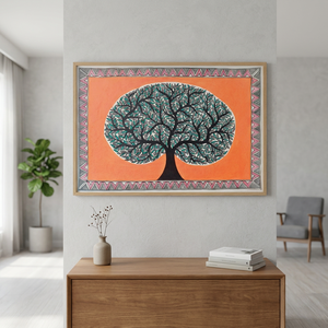 Pintura Madhubani de Bihar Estilo Museo, Arte Folclórico Metálico 3D Hecho a Mano de Jharkand, Decoración para el Hogar 1353 - Product Image 1