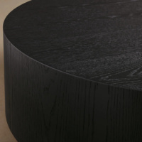 Table basse ronde artisanale américaine vintage, table centrale avec piétement en chêne patiné, ensemble de table basse style RH en bois de moka